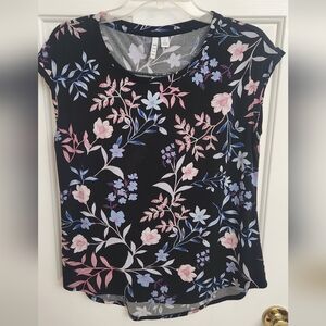 Elle Black Blouse with Pink and Blue Floral Design